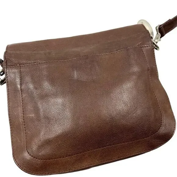 Kenneth Cole Boho Vintage 90s Y2K Boho Aged Leather Crossbody Flap Saddle Bag